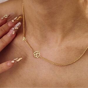 Gold Paw Pendant Initial Letter “A” Necklace Dog lover
